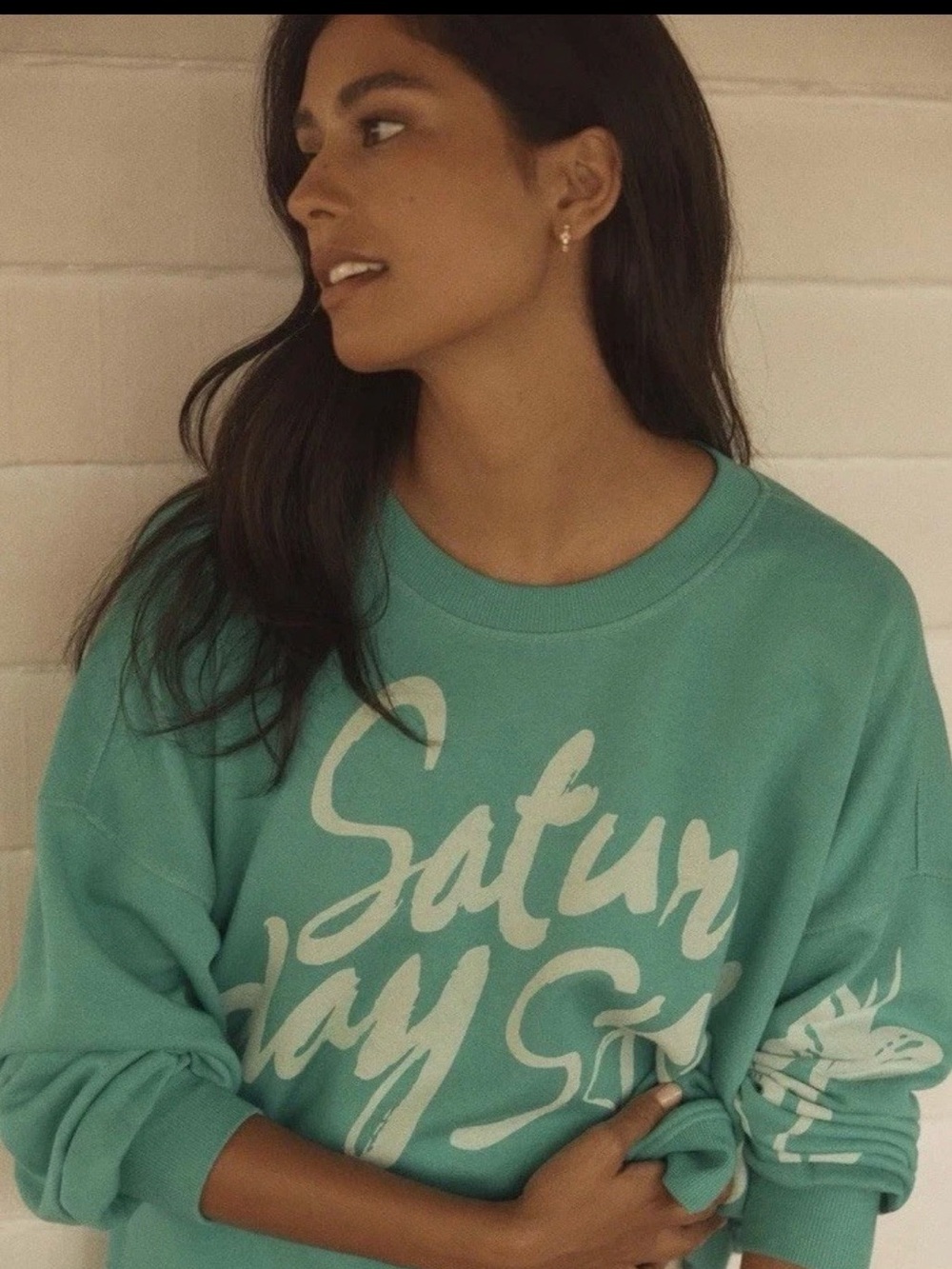 Anthropologie NWT L/XL - LyreBird Saturday Sunday Aqua Green Sweatshirt So Soft!